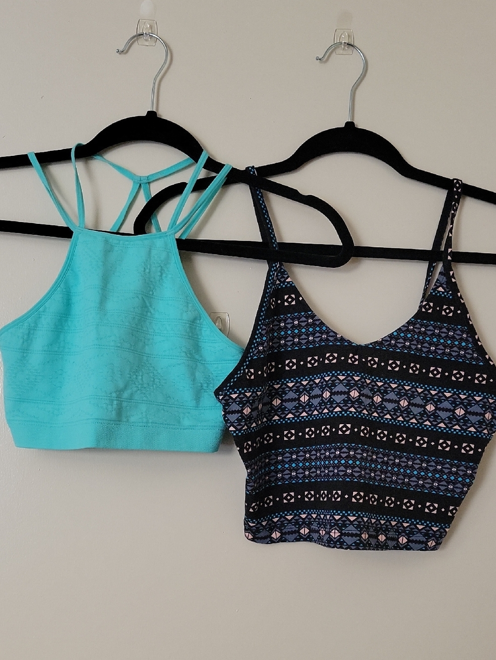 Black Patterned Crop Top & Aqua Strappy Bralette